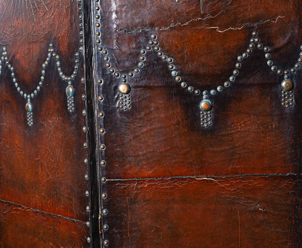 19th Century European Brown Leather Screen 1